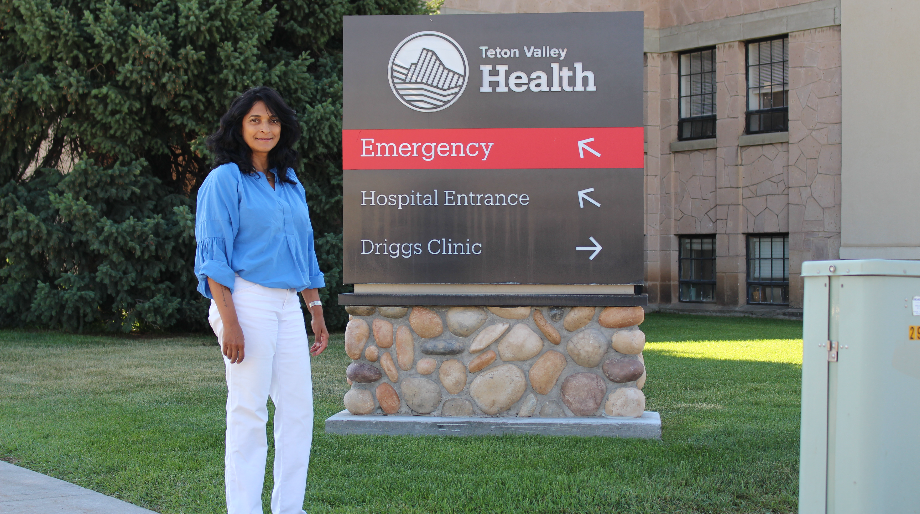 Anjali S. Tate, MD standing outside Teton Valley Hospital in Driggs Idaho